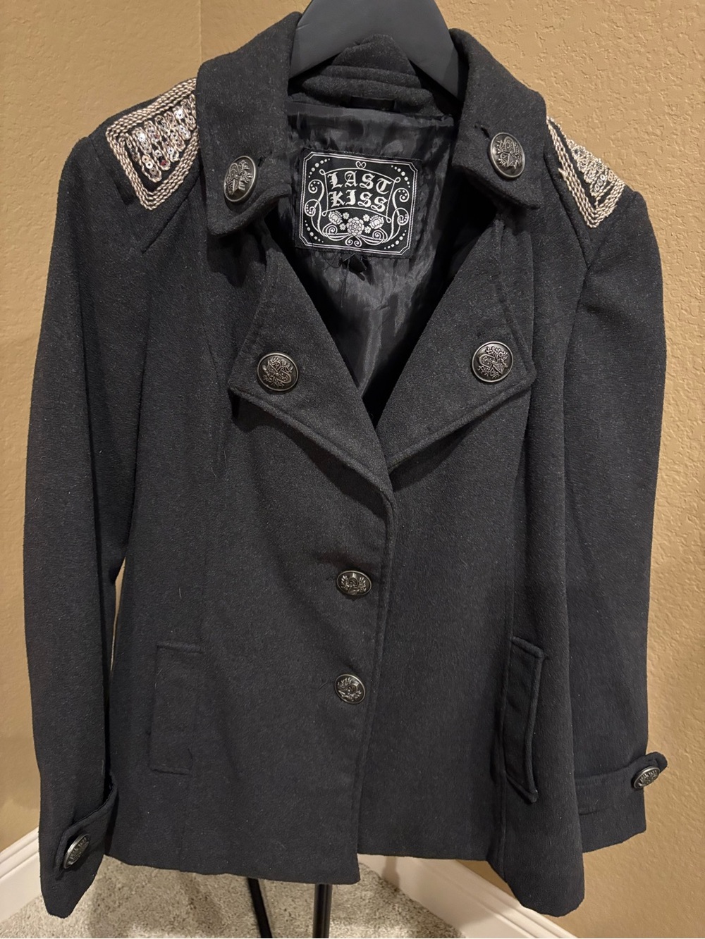 Last Kiss Women's Gray/Black Military-Style Wool Blend Jacket